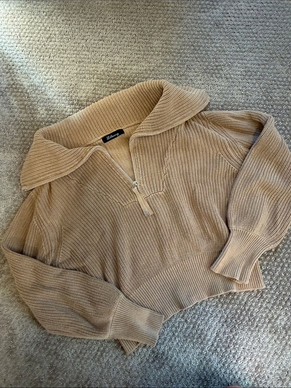 Half-Zip Collared Knit Sweater - Beige